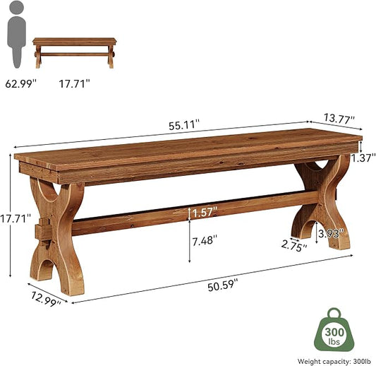 Solid Wood Entryway Bench, 55-Inch Farmhouse Indoor Bench, Narrow Hallway Seat for Living Room, Bedroom (1, Brown)