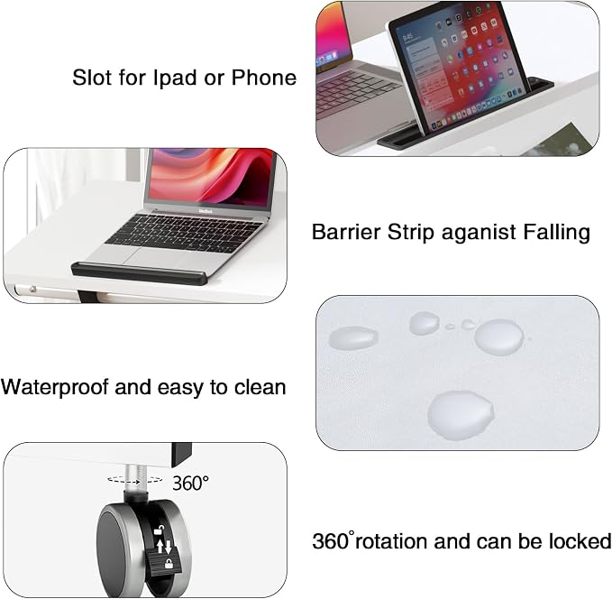 SogesHome 31.5 inches Adjustable Laptop Desk Table, Portable Computer Stand with Cart Tray and Computer Host Stand, Black