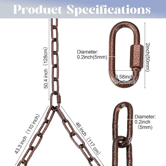 Heavy Duty Porch Swing Hanging Chain Kit (2 Pack) 1500 Lbs Capacity, up to 8 ft Length- Rustproof Zinc-Plated, 6 Quick Links & 2 Y-Chain Assemblies(Bronze,Better Rust Protection)