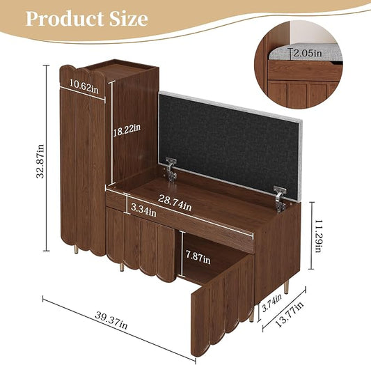 3More Shoe Organizer Cabinet,Entryway Bench with Adjustable Shelves and Cushioned Seat,Unique L-Shaped Bench Cabinet for Entryway, Hallway, Living Room