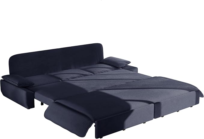 94.5'' Sleeper Sofa Bed King Size, Modern Corduroy Pull Out Couch, 3-in-1 Convertible Futon Sofa, 3 Seater Couches, Cloud Recliner, Pillow Arm, for Living Room, Apartment, Offices, Dark Blue
