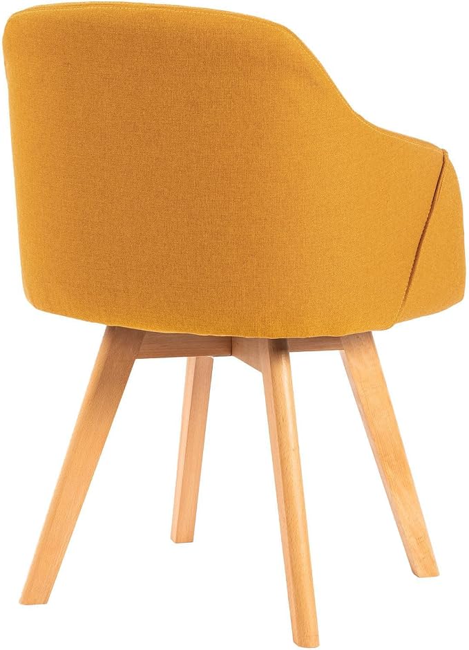 Swivel Dining Chairs Set of 2, Mid Century Modern Dining Chairs with Arms and Wood Legs, Linen Fabric Upholstered Kitchen Chairs for Dining Room Living Room, Comfortable Widen Seat, Yellow