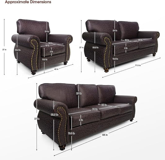 Couchus Living Room Furniture Sets,Sofa Sets and Couch Sets for Living Room,Mid-Century Vintage Sofa Couches with Rivet Design (Brown, 2 Loveseat+3 Seater)