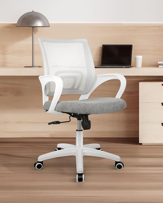 NEO CHAIR Office Desk Computer Chair Ergonomic Mesh Gaming Cushion Seat with Comfy Lumbar Mid Back Support Adjustable Height Swivel Rolling Wheels for Home Task (Grey)