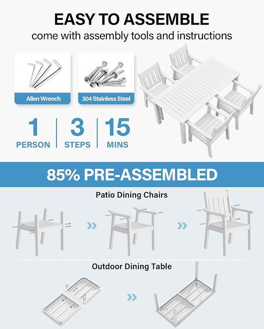 YEFU Patio Dining Chairs Set of 4: All Weather Outdoor Dining Chairs with Wide Curved Seat and Backrest - Outdoor Furniture Plastic for Outside Backyard/Garden/Porch/Deck 350lbs Capacity White