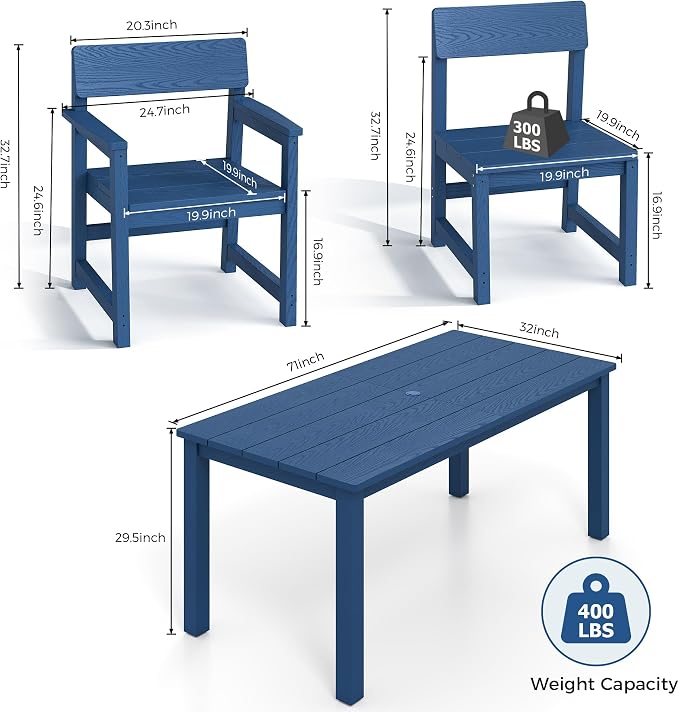 Jocoevol 9 Piece Outdoor Dining Table Set for 8 HIPS Patio Dining Sets with Umbrella Hole Outdoor Furniture All Weather Patio Furniture Set for Outside Deck Backyard Poolside Garden, Deep Blue