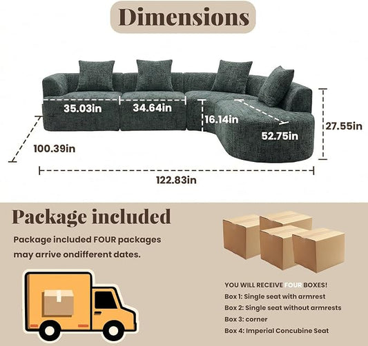 123" Curved Modular Sectional Sofa for Living Room, Oversized Chenille Cloud Couch, L-Shaped Boneless Sofa with Chaise Lounge, Compressed Couch Deep Seat, No Assembly (Green, L-Shape Right Chaise)