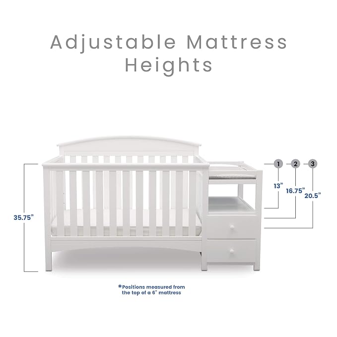 Delta Children Abby Convertible Crib 'N' Changer, Bianca + Serta Perfect Slumber Dual Sided Recycled Fiber Core Crib and Toddler Mattress (Bundle)