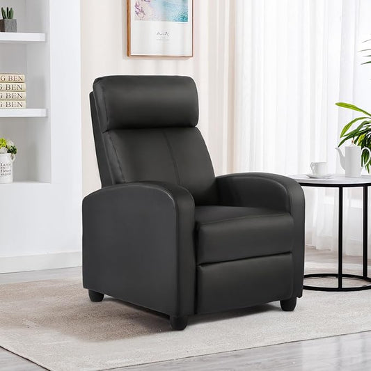 BestMassage | Recliner Chair | No Massage Function | Leather Black | with Lumbar Support, Adjustable Push Back, Wide Armrests, Footrest & Padded Seat | Easy Assembly | for Living Room, Home Theatre