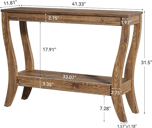 Solid Wood Console Table for Entryway, 41.3-Inch Farmhouse Sofa Table with Storage, 2-Tier Wooden Entrance Table for Living Room, Hallway, Foyer, (Brown)