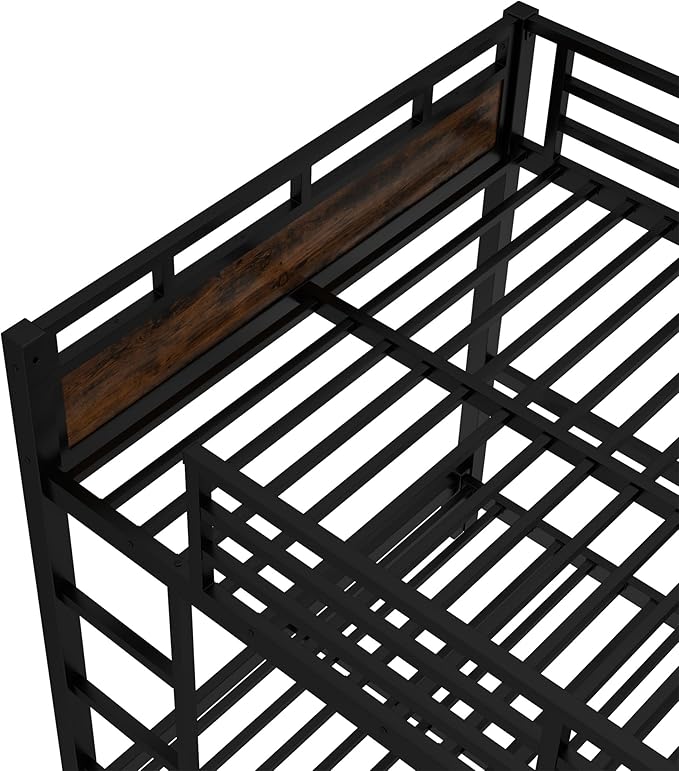 Full Over Full Metal Bunk Bed, Heavy Duty Convertible Bunk Bed Frame with Headboard & Full Guardrails, Can Be Split into Two Platform Beds or Loft Bed, Vintage