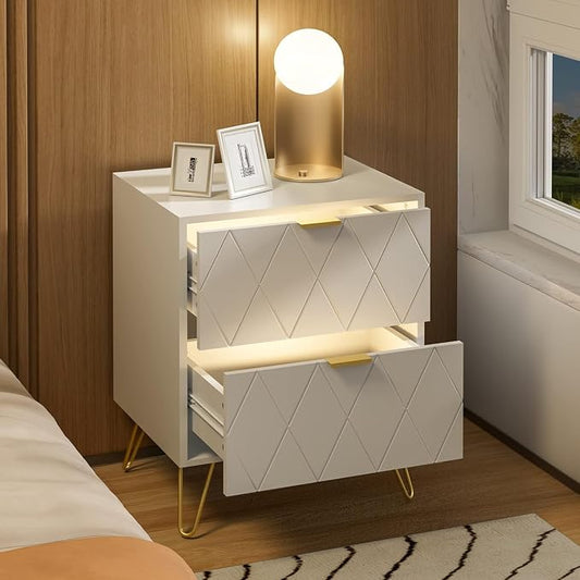 Anbuy Bedroom Sets White Sets 3 Piece, Night Stand Sets and 6 Drawer Dresser for Bedroom, Two Drawers Nightstand Set of 2 & 6 Drawer Dresser Combo 3 Pieces (White)