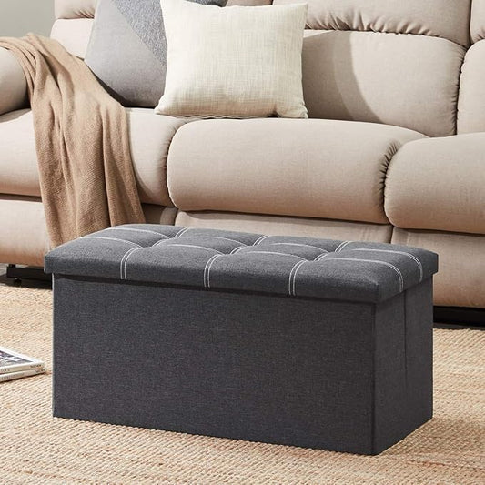YOUDENOVA 30 Inch Storage Ottoman, Folding Ottoman with Storage, Linen Storage Bench Supports Up to 350 lbs, Footrest Seat for Living Room, Bedroom, Gray