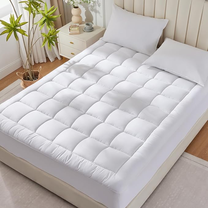 CozyLux Queen Size Mattress Pad Pillow Top Cotton Cooling Mattress Topper 8-21" Deep Pocket Mattress Cover Quilted Fitted Cooling 450GSM Mattress Protector (60x80 inch,White)