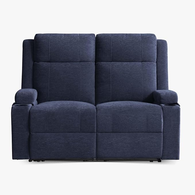 GUEAPY 55" Loveseat Reclining Sofa with Cup Holders – Manual Double Reclining Sofa for Aprtment & Small Spaces, Chenille Fabric Reclinig Couch with Wide Armrests & Side Storage for Livingroom Blue