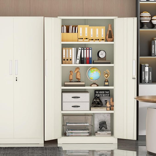 Incbruce 72” Metal Storage Cabinet, Locking Steel Storage Cabinets with 2 Doors and 4 Adjustable Shelves, Tall Lockable Tool Storages for Garage, Home, Office (Grey)