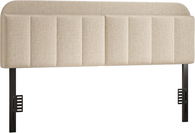 Headboard for King/California King Size Bed, Upholstered Bed HeadBoard with Storage, Linen Fabric Head Board with Vertical Channel Design, Height Adjustable, Easy to Assemble, Beige