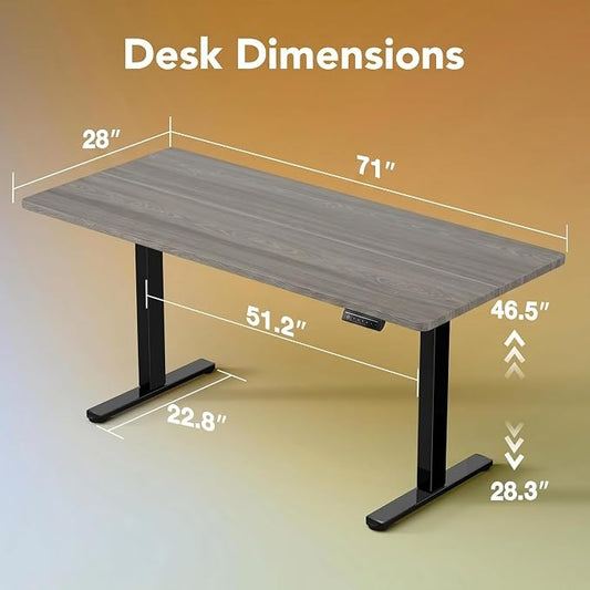 HUANUO Electric Standing Desk, 71" x 30" Height Adjustable Desk, 4 Memory Height Settings, Sit to Stand Up Desk for Home Office, with Headphone Hook, Cable Manager, Walnut