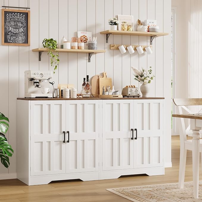 Sideboard Buffet Cabinet, Modern Farmhouse Kitchen Storage Cabinet, 63" Modular Accent Cabinet Coffee Station Bar Media Console Table Credenza for Kitchen Dining Room, Living Room Entryway Hallway