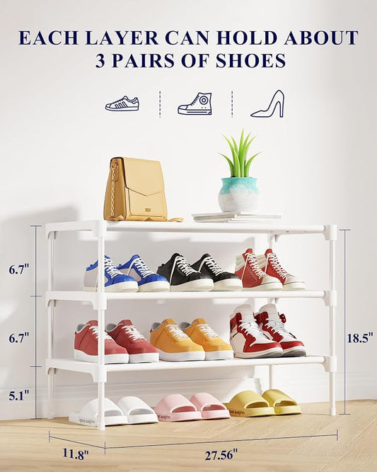 Kitsure Shoe Rack - Non-Woven Shoe Rack Shelf, Shoe Organizer for Closet, Entryway, Garage & Corridor, Stackable Shoe Shelves, 27.5" Wide - 3 Tier, White