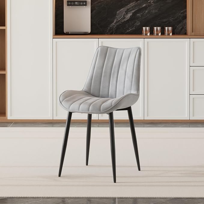 VECELO Dining Chairs Set of 2, Velvet Fabric & Metal Frame, Mordern Style for Kitchen, Living Room,Offcie, Light Grey
