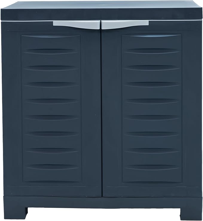 Sunnydaze 25.5" H Resin Garage Storage Cabinet - Garage Cabinet with Adjustable Shelf - Freestanding Utility Storage for Laundry Room, Office, Basement - Charcoal