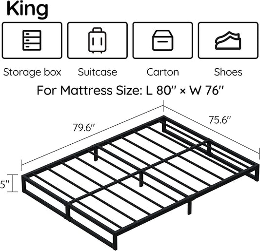 Richwanone 5 Inch King Size Bed Frame Heavy Duty Metal Platform Bed, Black | King Bed Frame, Mattress Foundation with Steel Slat Support, No Box Spring Needed, Easy Assembly