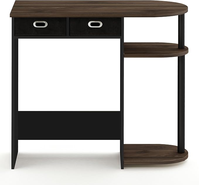 Furinno GO GREEN Desk, 31.5" Wide Gaming Desk with 2 Side Shelves and Storage Bins, Computer Desk, Office Desk for Home Office, Study Room, Dorm, Bedroom, Columbia Walnut