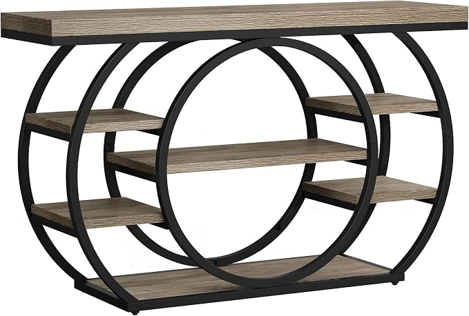 Tribesigns 47" Industrial Entryway Table with Staggered 5-Tier Shelf | Narrow Console with Metal Frame, 5-Tier Sofa Table for Living Room Entryway, Hallway, Foyer, Gray
