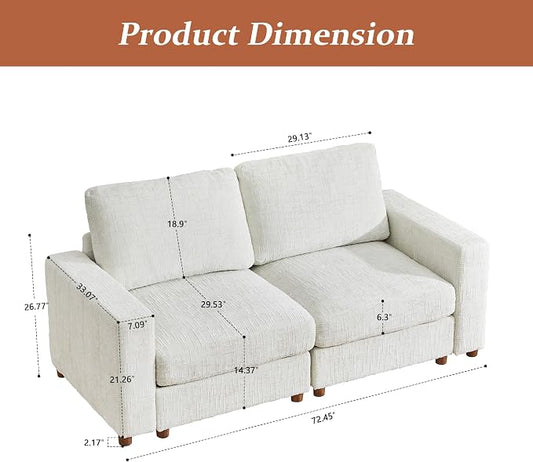 ORRD Comfy Loveset Couch, Chenille 2 Seat Sofa with Pillows, Modern Loveseat Sofa with Storage for Apartment, Living Room, White