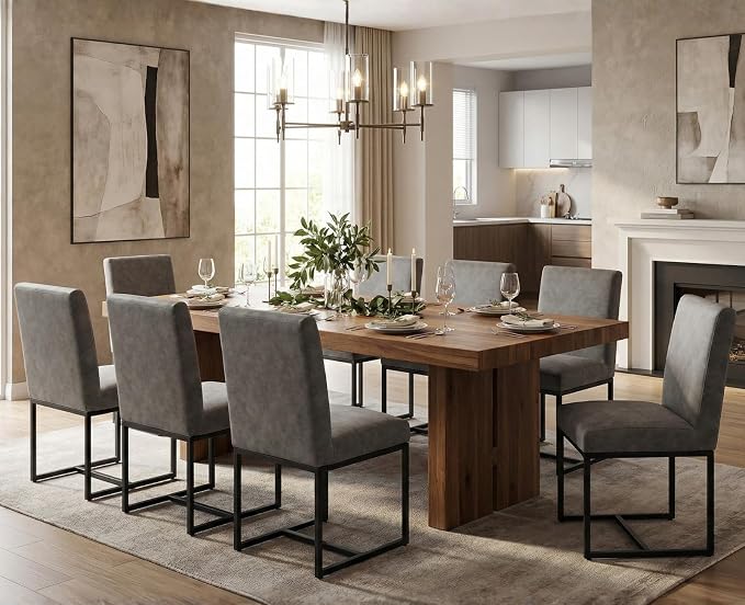 CIMOTA Modern Dining Chairs Set of 2, Leather Dining Room Chairs Upholstered Mid Century Armless Guest Side Chair with Black Base for Dining Room/Kitchen, Vintage Grey 2PCS