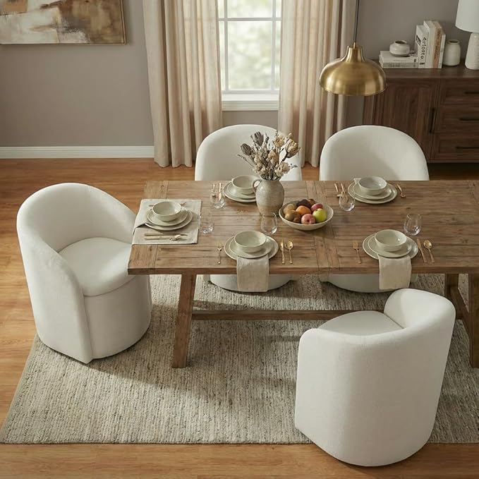 KISLOT Upholstered Dining Chairs with Casters, No Assembly Rolling Modern Dining Room Chairs with Hidden Storage & Barrel Backrest, Accent Chair for Bedroom, Living Room, Dressing, Linen, Set of 1
