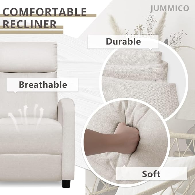 JUMMICO Recliner Chair Adjustable Home Theater Single Recliner Sofa Furniture with Thick Seat Cushion and Backrest Modern Living Room Recliners (Fabric, Beige)