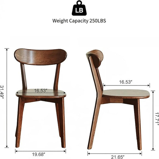 Solid Wood Dining Chairs,Mid Century Modern Dining Chairs with Comfortable Curved Backrest,Wood Chairs for Kitchen,Dining Room (2, Walnut Color)