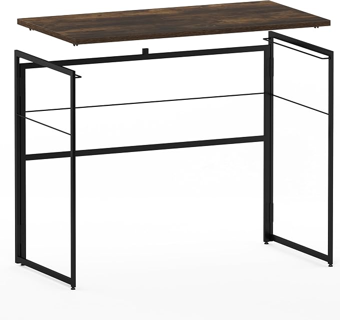 Furinno Riau No Tool/No Assembly/Folding Metal Frame Computer Desk, Rustic Oak/Black, 39 Inch