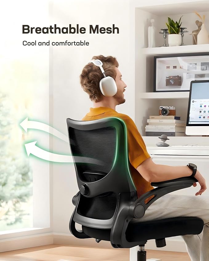 Marsail Ergonomic Office Chair with Adjustable Lumbar Support, 3-Way PU Armrests & Breathable Mesh for Home Office and Gaming