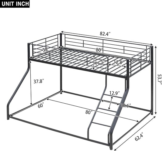 Harper & Bright Designs Twin XL Over Queen Bunk Bed, Heavy-Duty Metal Floor Bunk Bed Frame with Ladder for Kids Boys Girls Teens,Black