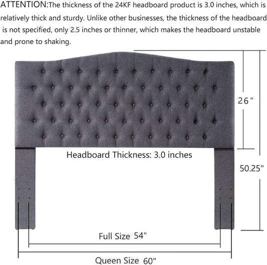 24KF Upholstered Tufted Button Linen Fabric Headboard,Comfortable Fashional Headboard Queen/Full Size,Dark Gray