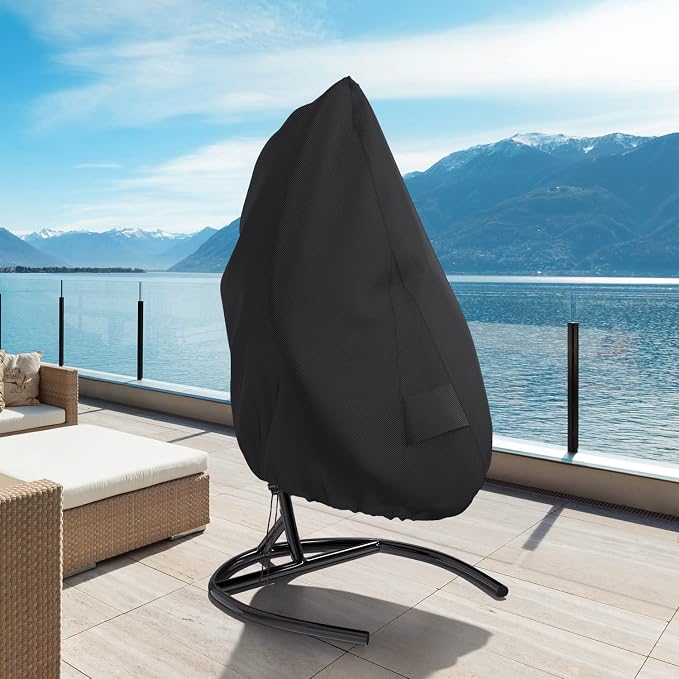 Patio Egg Chair Cover with Zipper and Air Vent, Mrrihand 420D Heavy Duty Outdoor Chair Cover Waterproof, Hanging Swing Chair Cover, 74.8”H x 45.3”W, Black, 1 Pack