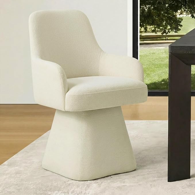 KISLOT Swivel Dining Chairs Set of 4, Mid Century Modern Chairs Fabric Upholstered Armchair with Armrest & Ergonomic Backrest for Dining Room, Kitchen, Bedroom, Living Room, Linen, 4 Boxs