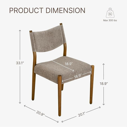 KISLOT Upholstered Dining Chairs Set of 2, Solid Wood Armless Kitchen Chairs with Soft Polyester Fabric, 18.9" Seat Height, Modern Dining Room Seating, 300 lbs Capacity, Brown