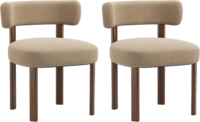 Wooden Dining Chairs Set of 2, Upholstered Kitchen Chairs with Solid Wood Legs, Mid Century Dining Room Chair with Ergonomic Curved Backrest for Kitchen Dining Vanity, Camel