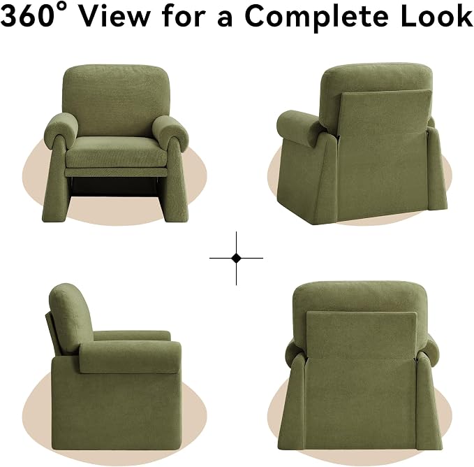Oversized Accent Chair, Comfy Living Room Chairs, Single Sofa Chair with Thick Cushion and Armrests, Upholstered Arm Chair for Living Room, Modern Armchair, Reading Chair for Bedroom, Green