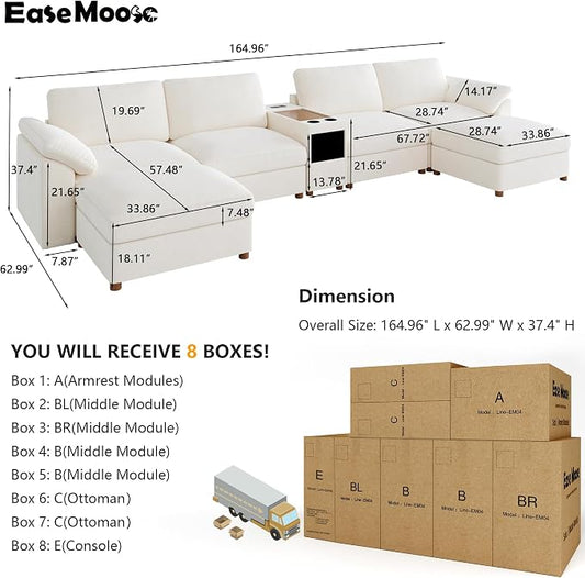 EASE MOOSE U Shape Modular Sectional Sofa White Oversized Deep Seat Couch