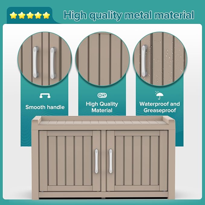 DRATO Indoor Outdoor Shoe Storage Cabinet, Shoe Bench Entryway with Adjustable Shelves, Waterproof Resin Storage Bench for Entryway, Foyer, Hallway (Grey, Duble Doors)