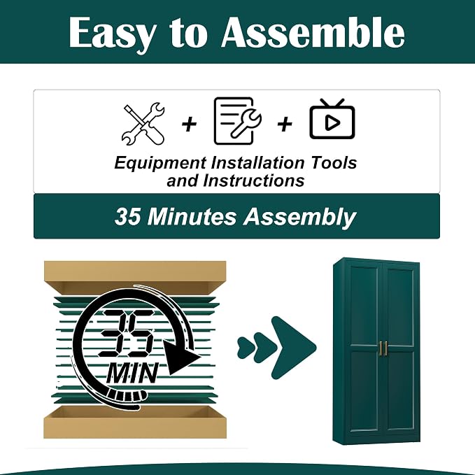 SteeLoong Kitchen Pantry Cabinet,71”Green Metal Pantry Storage Cabinets with Doors and 4 Adjustable Shelves,Kitchen Cabinet with 2 Gold Handles,Tall Cabinet for Livingroom, Bathroom
