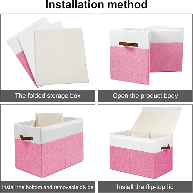 Gowee Large Toy Box with Lid, Sturdy Toy Storage Chest Bin Boxes Organizer Basket with Dividers for Toddlers, Kids, Boys, Girls, Nursery, Closet, Bedroom, Playroom 25"x13" x16" (Pink and White)