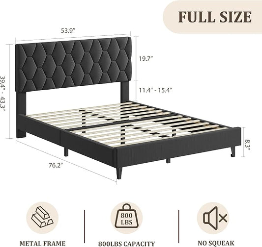 GAOMON Grey Queen Bed Frame with Upholstered Headboard, Heavy-Duty Platform Bed Frame with Strong Wood Slats, No Box Spring Needed/Easy Assembly/Noise Free