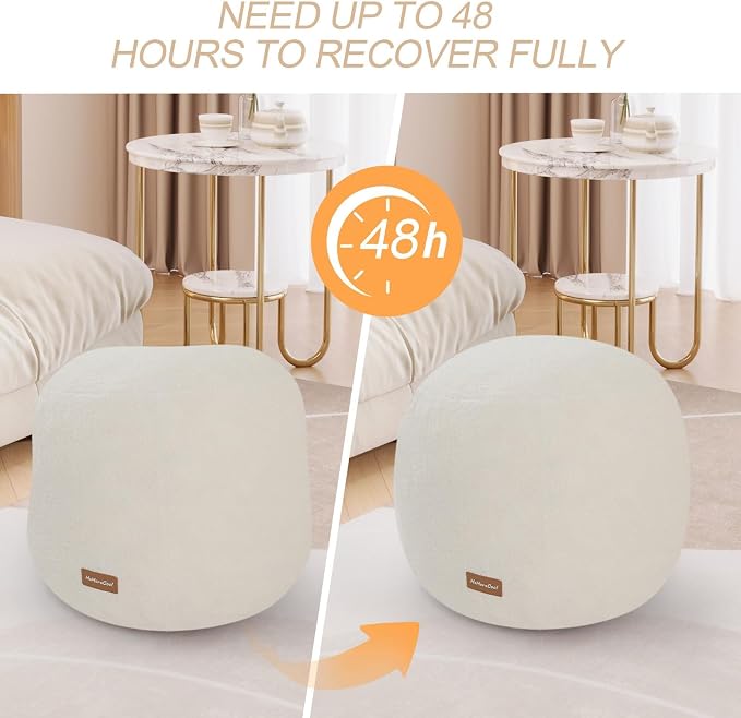 MeMoreCool Stuffed Round Pouf Ottoman Foot Rest, Floor Pouf Foot Stool with Soft Foam Chunk Filling, Small Round Ottoman Footstool Circle Footrest for Living Room, Beige