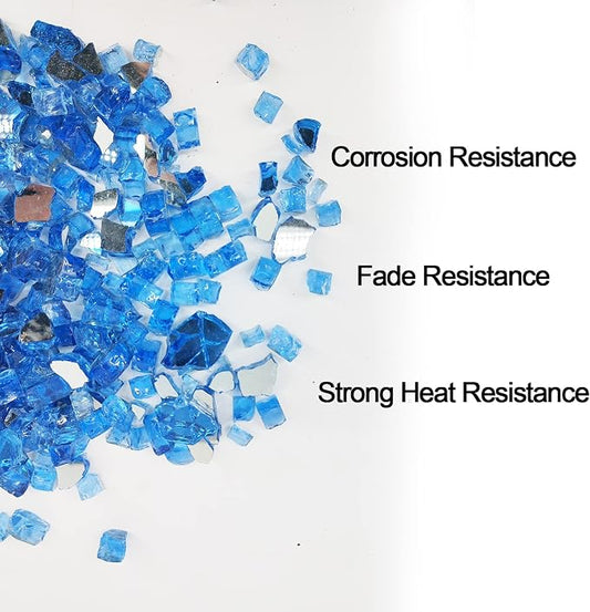 10 Pound 1/2 Inch Crushed Fire Glass for Natural or Propane Fire Pit Fireplace and Landscaping, 10 Pounds Pacific Blue